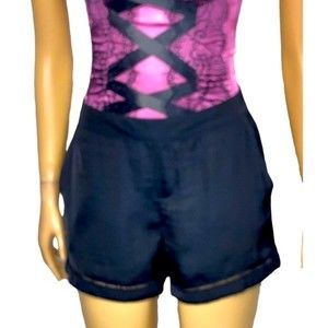 Y2K Juicy couture Shorts Satin  black eyelets detailed hem Slinky size S